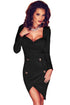 Black Open Back Button Detail Hi-low Bodycon Dress